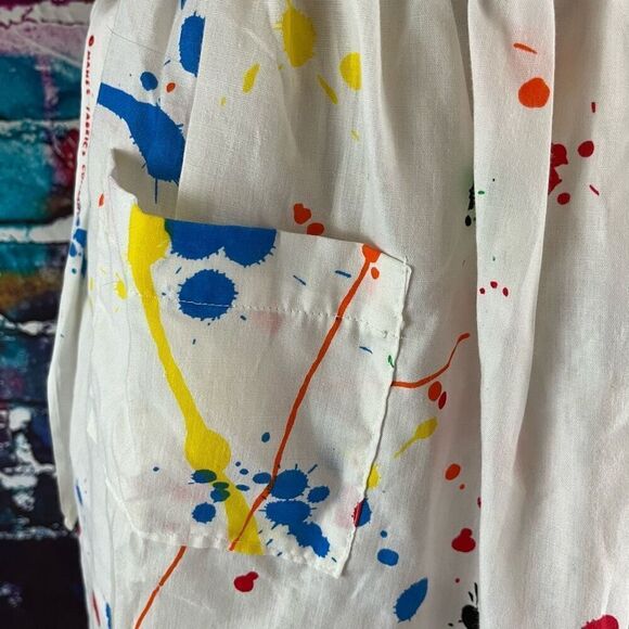 Vintage Paint Splatter Apron Two Pockets Manes Fabric Company 90s - Picture 3 of 4